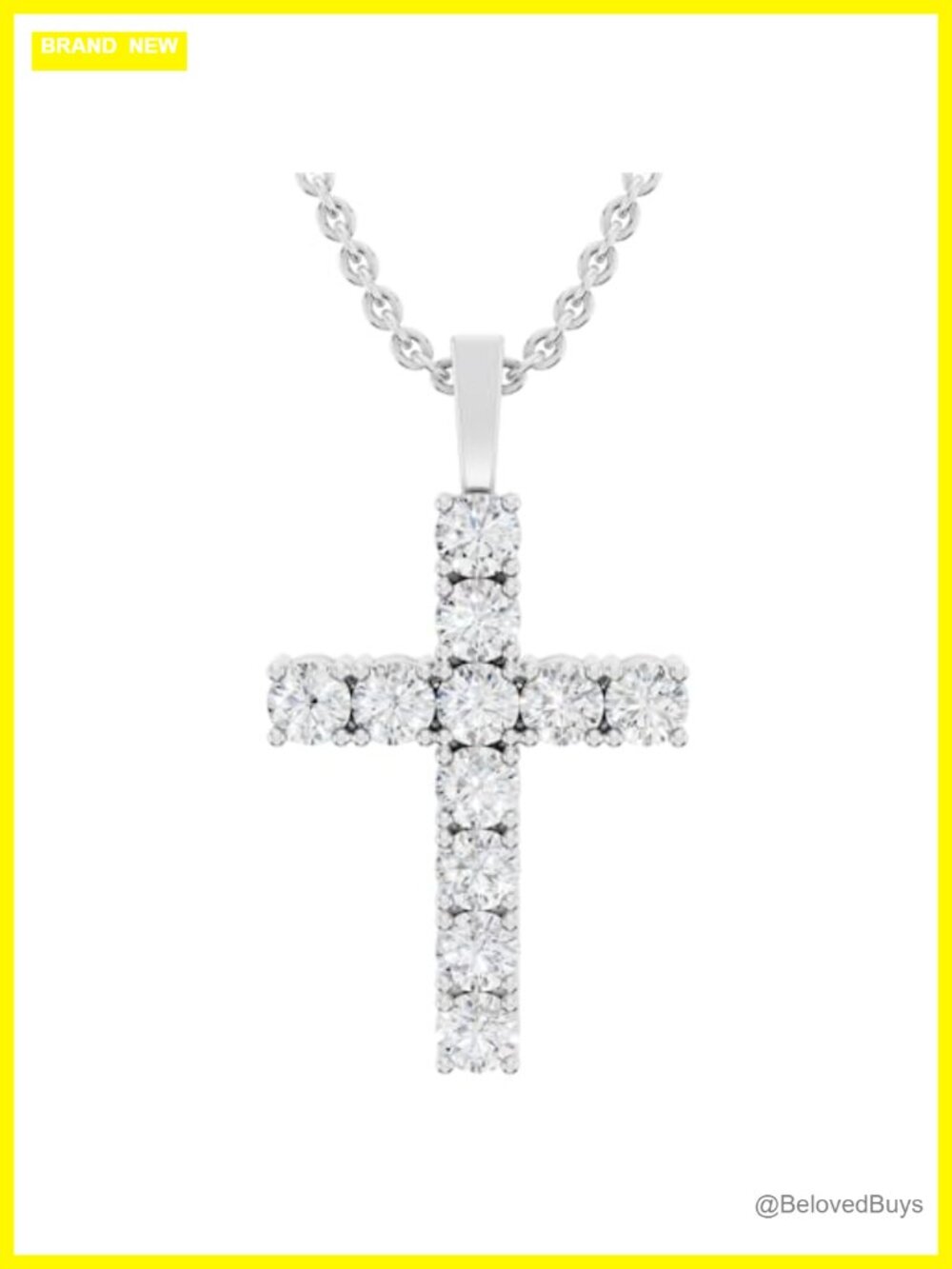 925 Sterling Silver Moissanite Cross Pendant Necklace 18in 1.10ct